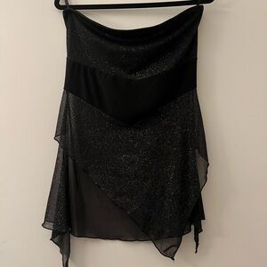 Vintage Asymmetrical Black Glitter Mesh Bandeau Top